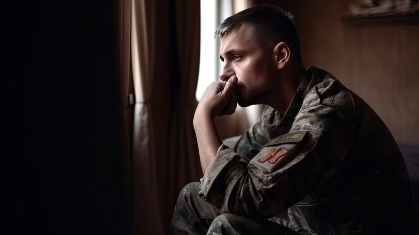 Nervous male military suffering addiction problems in Wisconsin