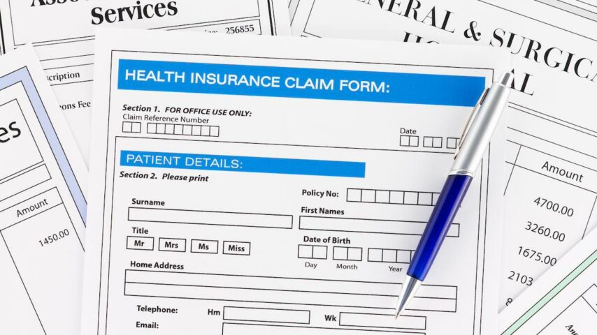Health New England insurance claim form with invoices