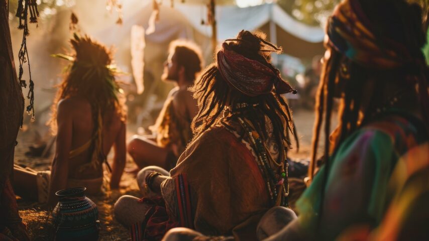 Candid capture of a Rastafarian group meditation session