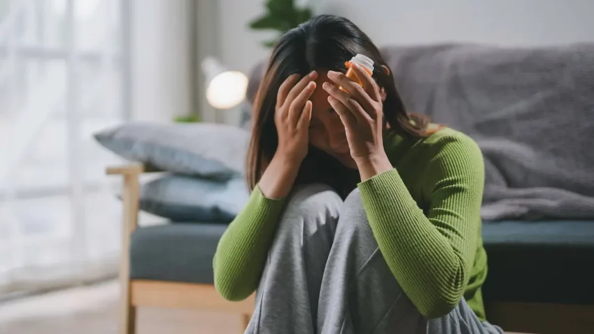 A young anxious woman going through methylin addiction in need of rehab